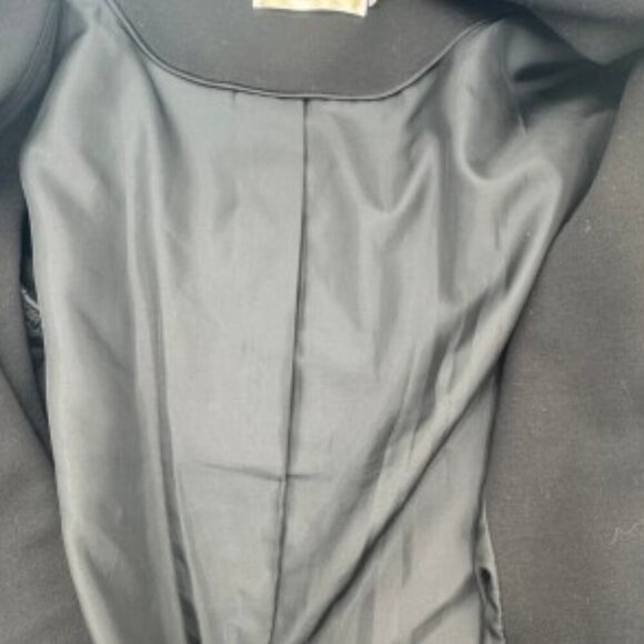 Calvin Klein Women's Sz14 Drape Open Front Mid Length Lined Ruffle Black Coat - Picture 5 of 7